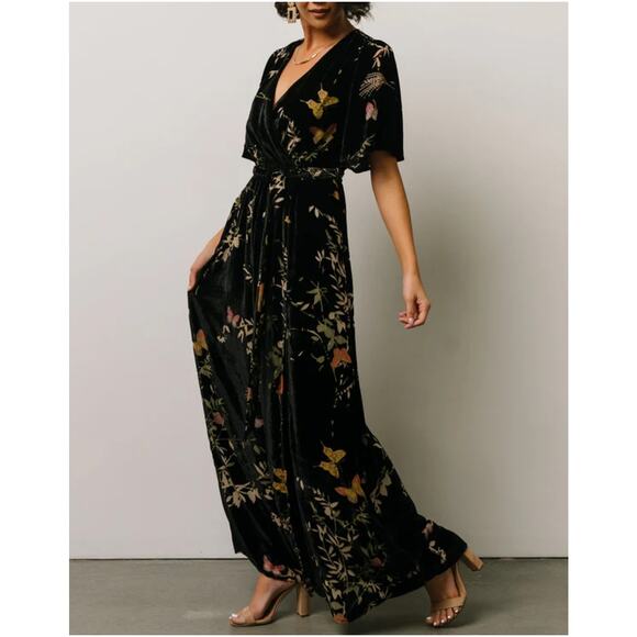 Baltic Born Uma Velvet Maxi Dress Black Butterfly Floral Size XXL - Picture 1 of 11
